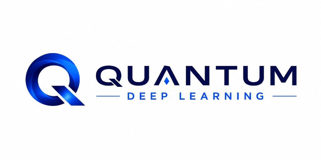 Quantum Deep Learning horizontal company logo with blue Q icon and navy typography